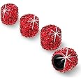 HZJD Tire Valve Stem Caps, Handmade Crystal Rhinestone, Red(4 Pack)