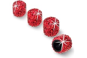 HZJD Tire Valve Stem Caps, Handmade Crystal Rhinestone, Red(4 Pack)