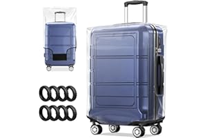 ZACOLU 20 Inch Full Clear PVC Luggage Cover for Carry On Luggage with 8 Pcs Upgrade Luggage Wheel Covers, Silicone Luggage Wh