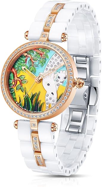 Time100 Mujeres Joyería de Diamante Correa de cerámica Reloj de Cuarzo Mujer