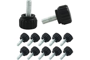 HARSKIYER 12 Pcs M4 x 10 mm Knurled Thumb Screws, Carbon Steel Threaded Screws Knobs, Black Knurled Handle Thumbscrew Round Monitor Mounting Screws Clamping Screw with Plastic Storage Case