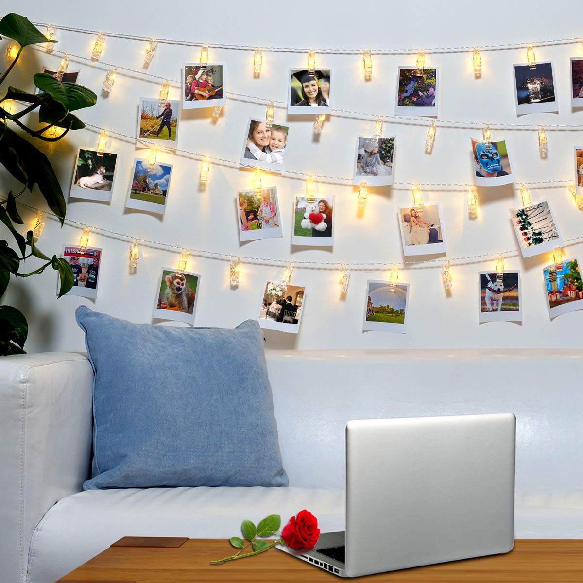 LED Photo Clip String Light – 40 Clear Clips, 13 ft, Warm White, for Fairy Indoor Home Décor Bedroom College Dorm Halloween Christmas Birthday Wedding Party– for Hanging Pictures Cards (USB Powered)