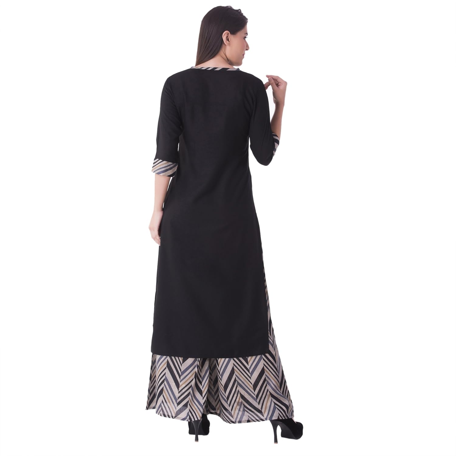 khushal women's cotton kurti with palazzo (black)