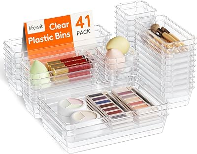 Lifewit 41 Pcs Makeup Drawer Organiser Plastic Storage Bins Dividers