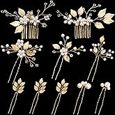 10 Pieces Gold Leaf Bridal Hair Pins, Wedding Headpiece Hair Jewelry with Pearl Rhinestone Wedding Hair Accessories for Bride Bridesmaids Flower Girls(Pearl)