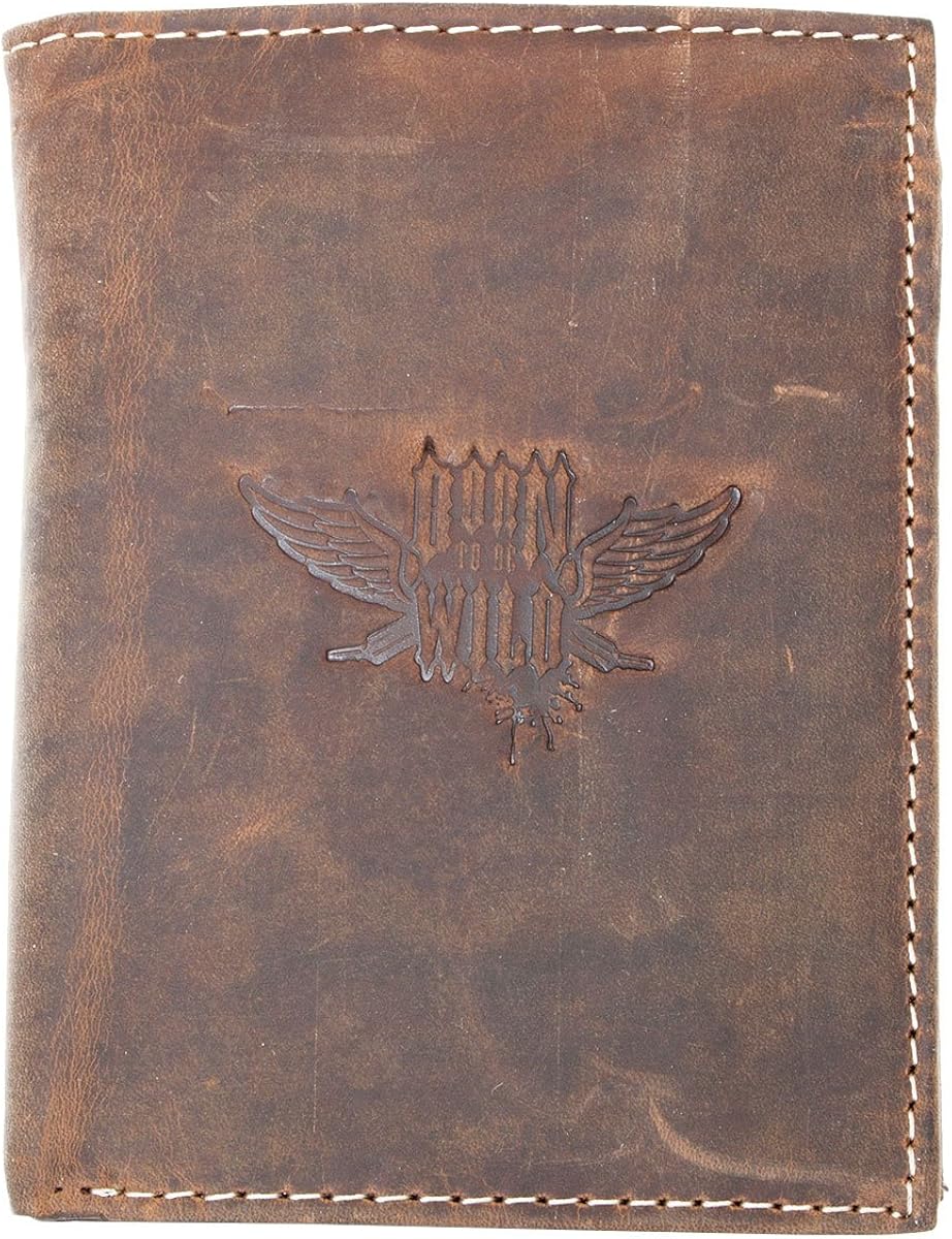 Large Brown Natural Strong Genuine Leather Wallet Born to be Wild with a Wing
