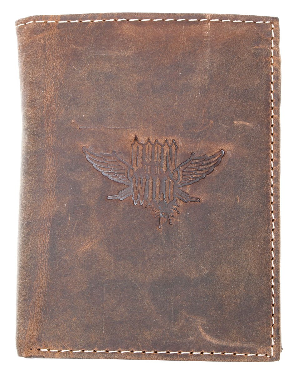 Large Brown Natural Strong Genuine Leather Wallet Born to be Wild with a Wing