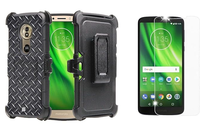 For Motorola Motog6 Phone Slimline Series Smooth Black Encased Moto G6 Case With Belt Clip Holster Rubberized Slim Combo Cover With Reinforced Metal Kickstand Holsters Cases Holsters Clips