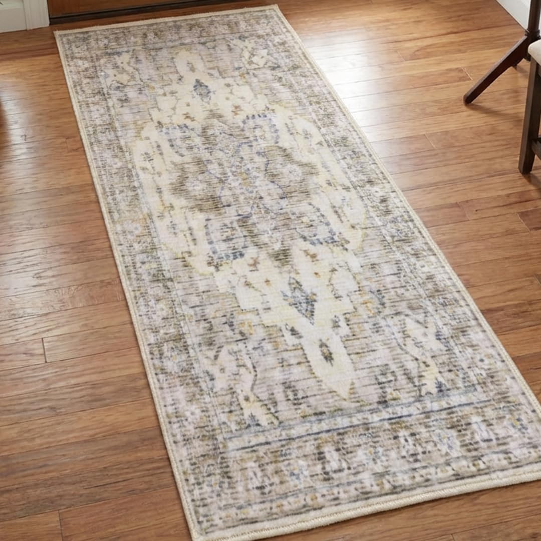 Muddy Mat® Tuscany 2ft x 10ft Washable Area Rugs for Living Room, Bedroom & Dining Room – Modern Soft Low Pile Non Slip Carpet – Pet Friendly Waterproof Foldable Rugs for Home