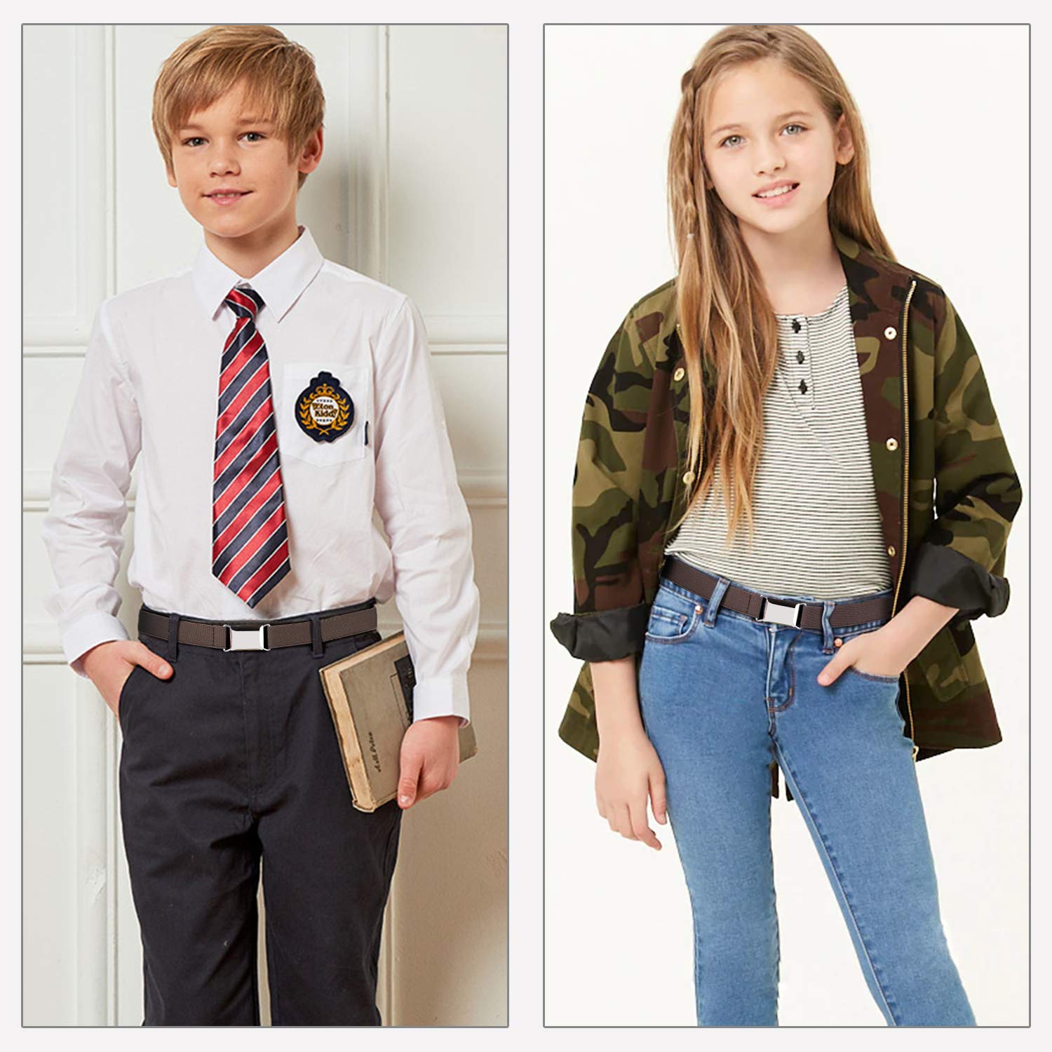 Kids Toddler Belt Elastic Stretch Adjustable Belt For Boys and Girls with Silver Square Buckle 2 Pack By JasGood