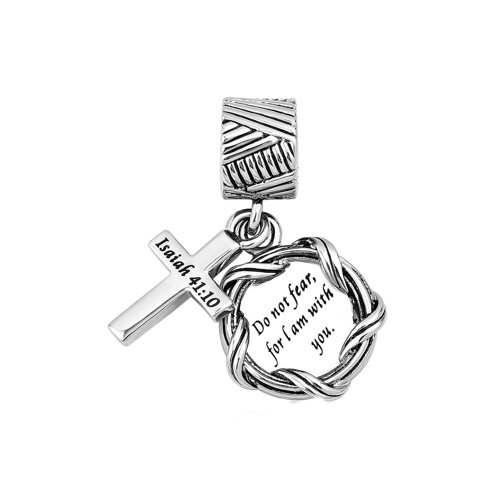 Women Bible Verse Isaiah Religion Charm Compatible with Pandora Charm Bracelets Jesus Cross Christian Do Not Fear I Am with You