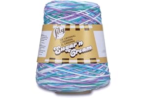Lily Sugar'n Cream Cotton Cone Yarn, 14 oz, Beach Ball Blue Ombre, 1 Cone