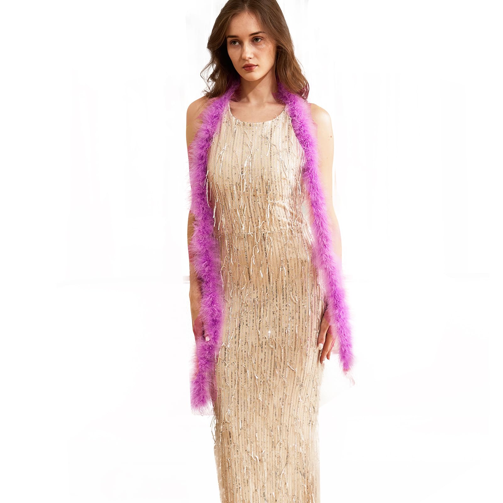 Photo 1 of 2 Yards 20g Fluffy Marabou Feather Boa for DIY Craft Sewing Trim Home Wedding Party Decoration-Light Purple
