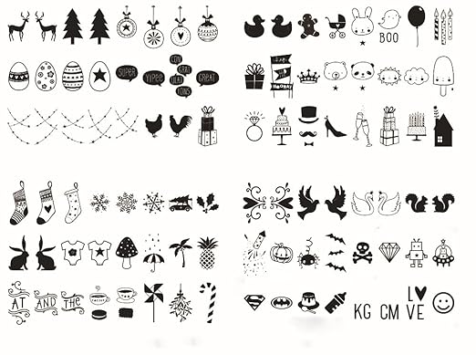 Ai-life 96 Stück DIY Dekorativ Schwarze Symbole und Zeichen Einschubplättchen Set für A4 LED Lichtbox, LED Lightbox Leuchtkas