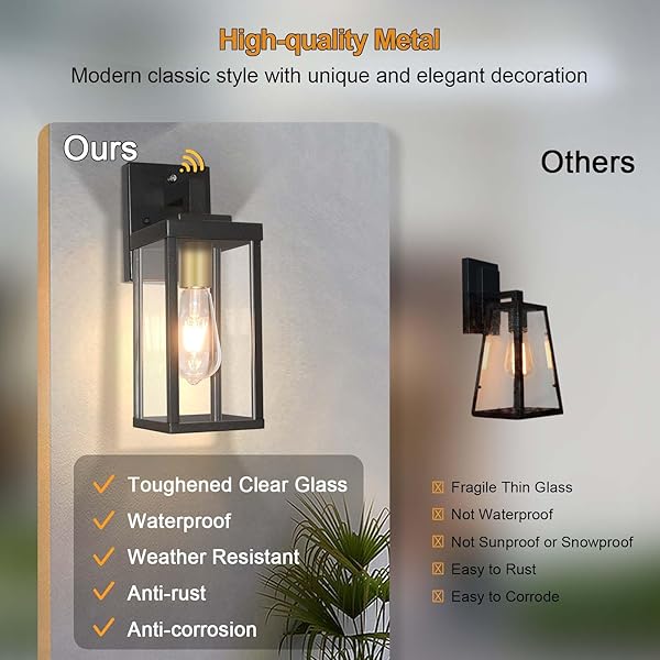 ALVIME LIGHTING HY90037BK DUSK TO DAWN OUTDOOR WALL LIGHT FIXTURE WITH PHOTOCELL SENSOR, BLACK, 4.5-IN X 13-IN, E26 BASE, WEATHER RESISTANT ALUMINUM