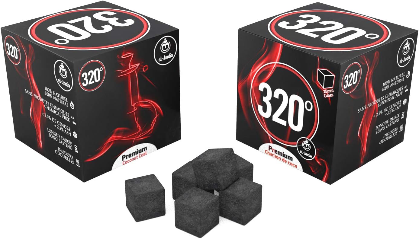 320° Premium Shisha Coconut Charcoal Coal (26mm Cube) for Hookah BBQ - 1 kg - 64 Pieces Nicotine Free - Image 4