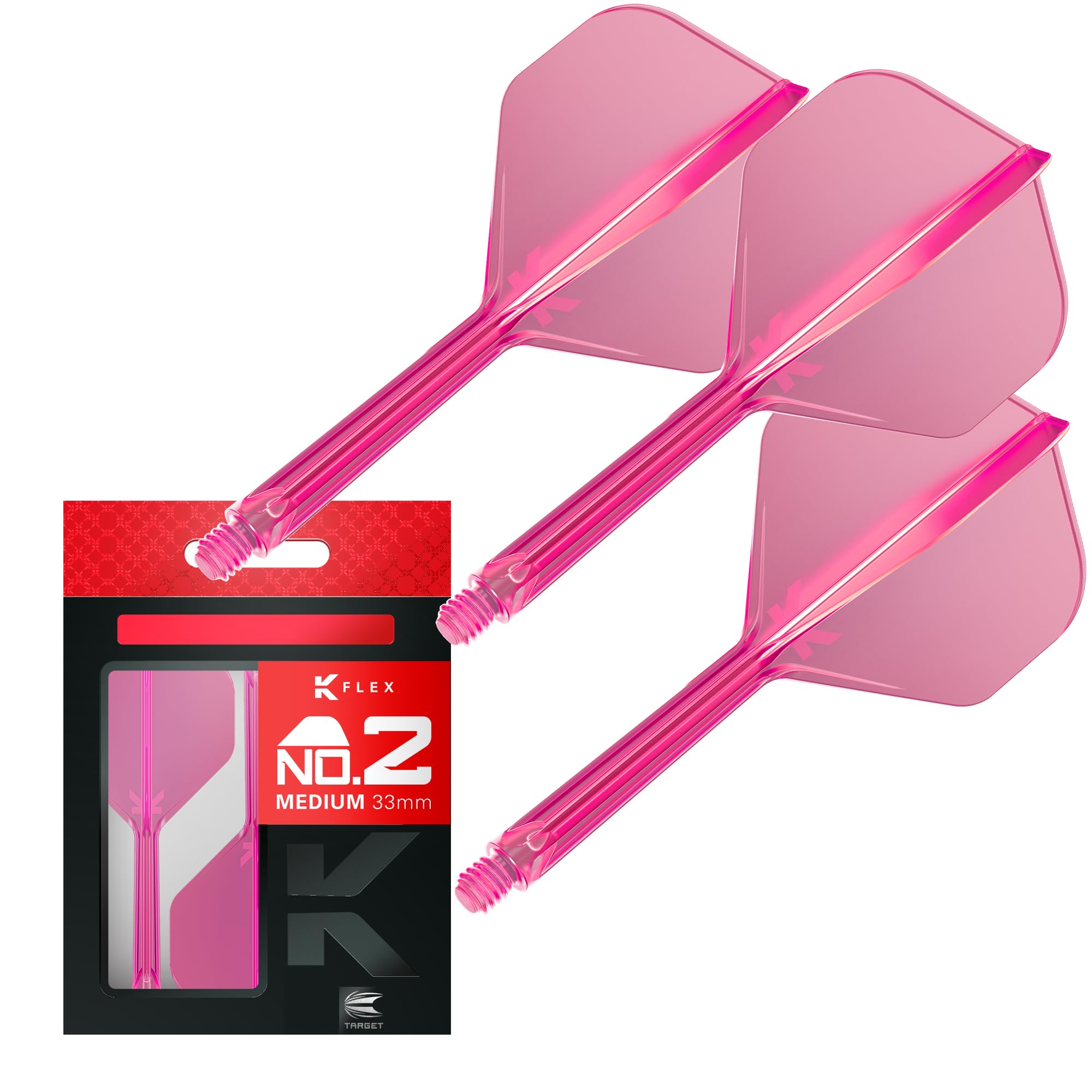Target Darts K Flex Integrated Dart Flights And Shafts, No.2 Pink (Medium) | Pack Of 3 K-Flex – No2, Kflex All In One Moulded Dart Flight & Stem | Professional Dart Accessories
