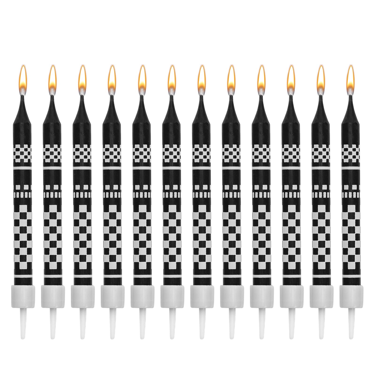 Photo 1 of 12pcs Racing Cars Themed Birthday Candles, Black and White Birthday Cake Candles Checkered Flag Cupcake Topper Candle for Racing Car Party Favors Decorations Baby Shower Kids Boys Supplies