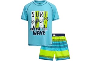 Quad Seven Boys Rash Guard Swimsuit Set - Kids Short Sleeve Bathing Suit Swimwear Sets (Sizes: 5-12)