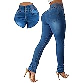 BYNNIC Women's Colombian Style Jeans Butt Lifting Elastic Waist High Waisted Jeans Tummy Control Stretchy Skinny Pants