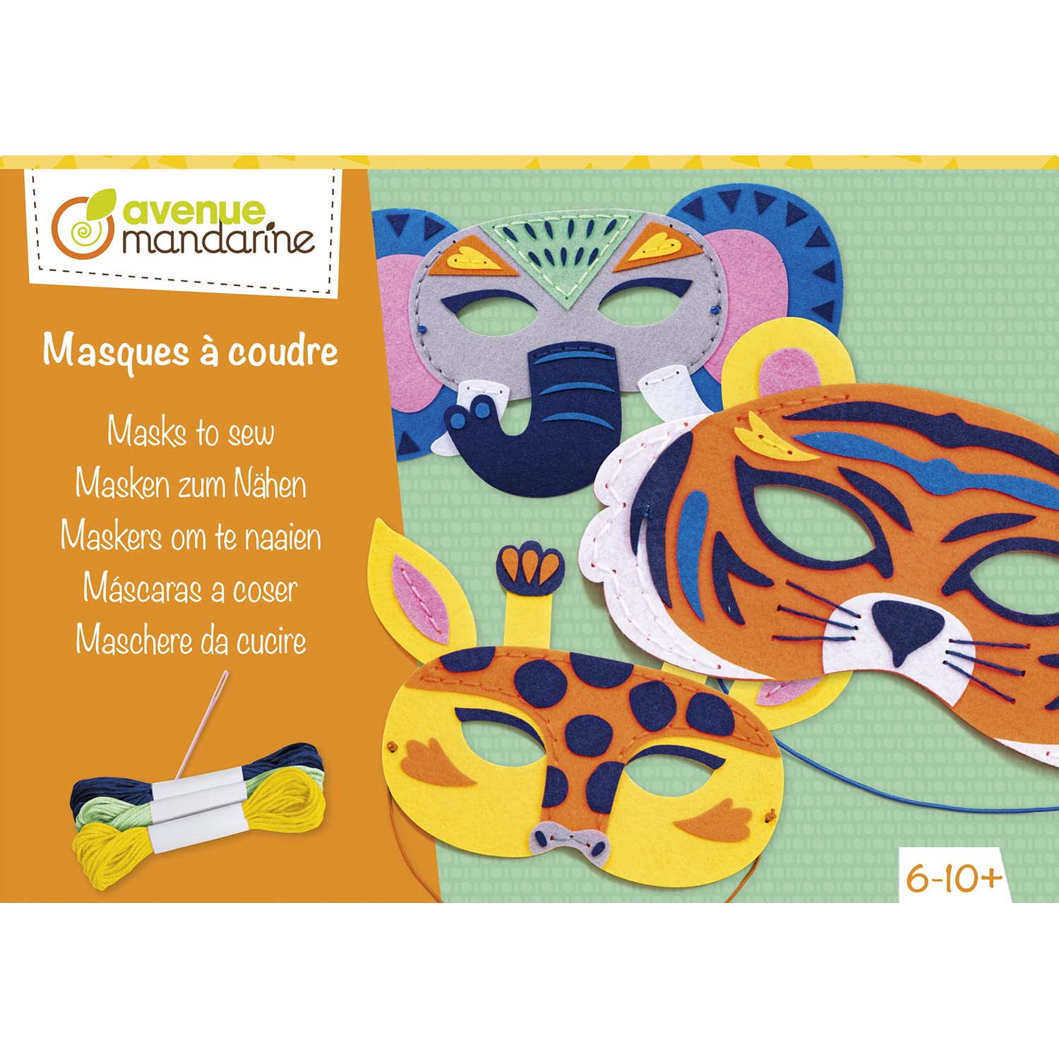 Avenue Mandarine KC135C - One Children's creative box - 3 SAVANNAH MASKS - From age 6 - Theme ANIMALS - Children's Creative and Leisure Activity - DIY