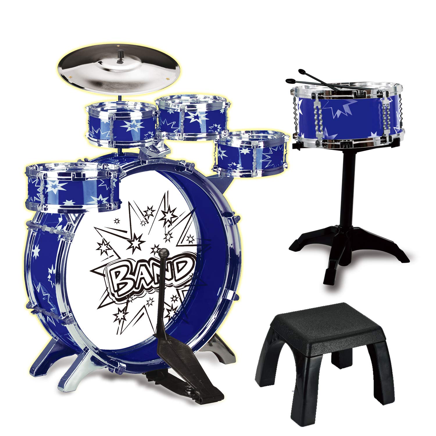 12 Piece Kids Jazz Drum Set – 6 Drums, Cymbal, Chair, Kick Pedal, 2 Drumsticks, Stool – Little Rockstar Kit To Stimulating Children’s Creativity, Toy for Kids, Teens, Boys & Girls