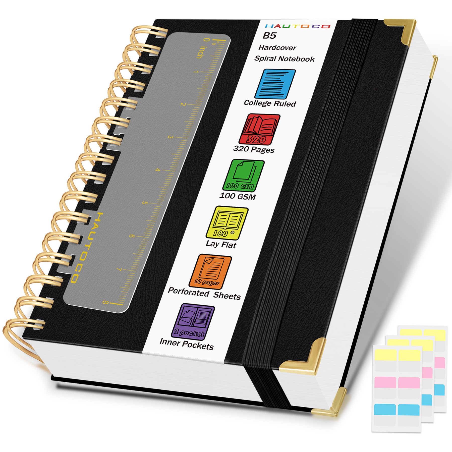 HAUTOCO B5 Spiral Notebook, Wirebound Notebooks with 320 Pages/160 Sheets College Ruled Paper for Writing, 100GSM Thick Paper, Hardcover Notepad Note Book for Work, Office, School, Business, Black — image 1