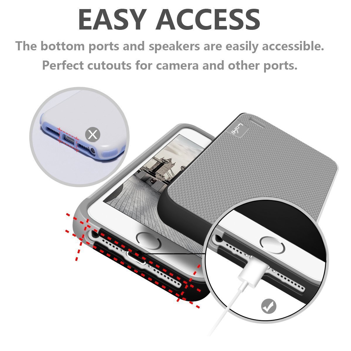 iPhone 5s / 5 / SE Case, LoHi Apple iPhone 5S Case [Dual Protection] Anti-Scratch Shockproof Bumper Case - Grey