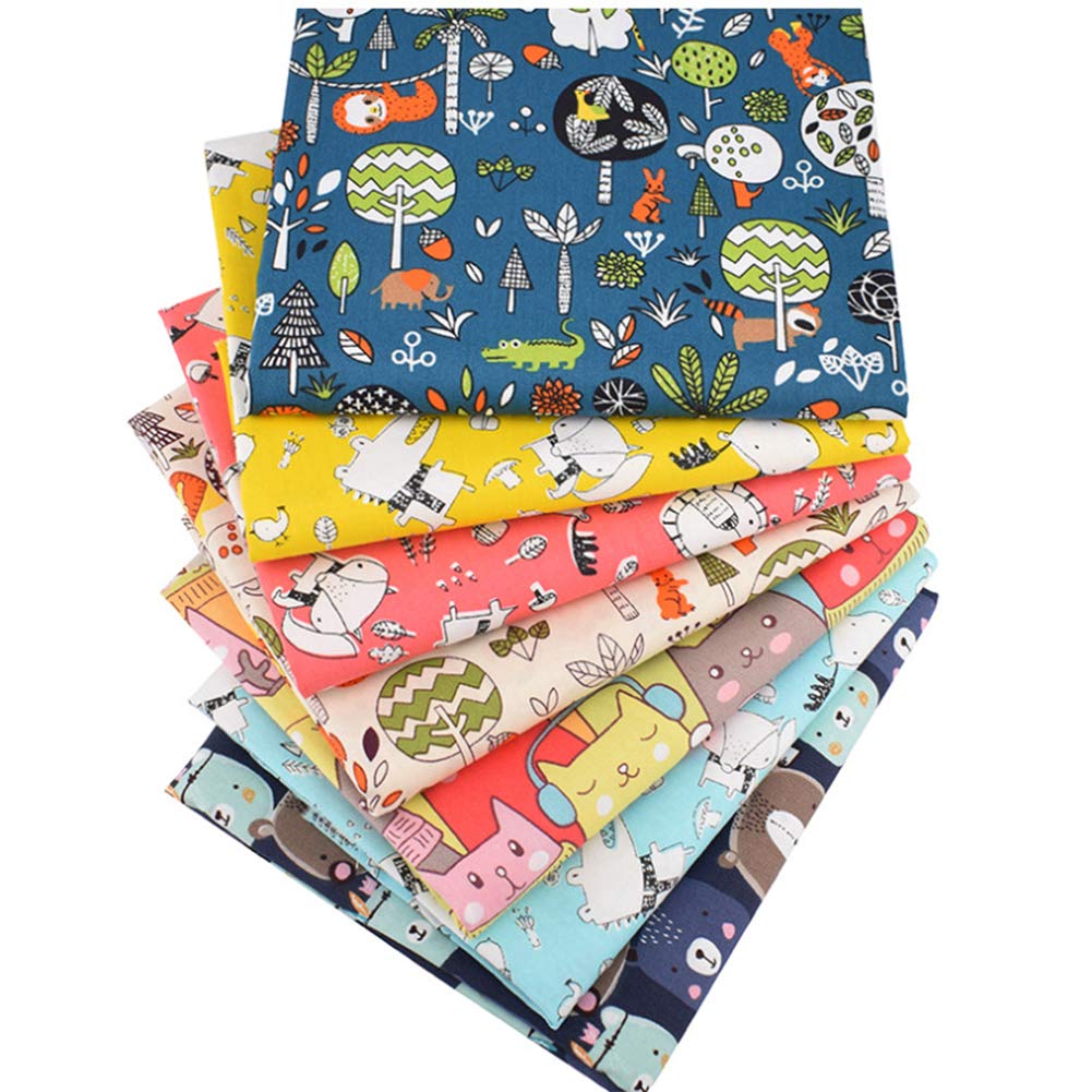 Fat Quarters Fabric Bundles, 7 Pcs 100% Cotton 19.69” x 19.69” (50cmx50cm) Precut Quilting Fabric Squares Sheets for DIY Patchwork Sewing Quilting Crafting, No Repeat Design (Cat Pattern)