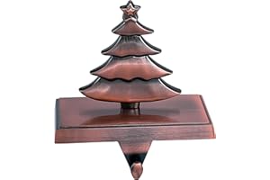 Amooca Christmas Stocking Holders Non-Slip Metal Hooks Fireplace Mantle Stocking Hanger for Christmas Party Decorations (Christmas Tree Bronze, 1 Pack)
