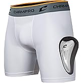 CHAMPRO Compression Boxer Short With Cup - Polyester/Spandex, Adult Medium, White