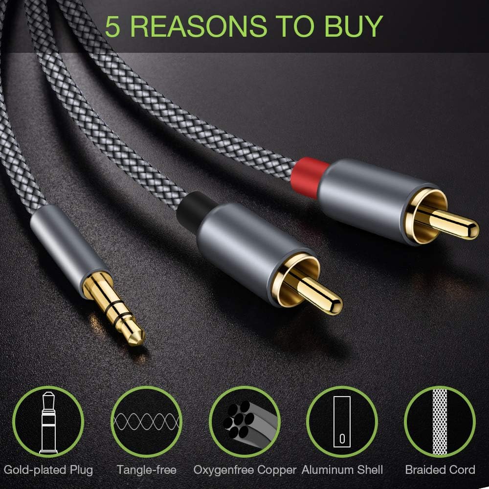 2 Pack RCA Cable, Oldboytech 3.5mm Male to 2RCA Adapter Audio Cable [6 Feet, Hi-Fi Sound] Nylon-Braided AUX Y Cord for Stereo Receiver Speaker Smartphone Tablet HDTV MP3 Player Echo Dot & More: Industrial & Scientific