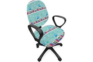 Ambesonne Owl Print Office Chair Slipcover, Horizontally Designed Pattern of Stacked Books on Shelves and Stars, Protective Stretch Decorative Fabric Cover, Standard Size, Seafoam Multicolor