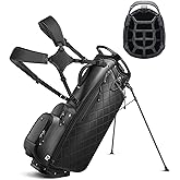 RIOROO 14 Way Golf Stand Bag, Full Length Dividers PU Leather Golf Bag with Plush Top for Men/Women, Waterproof & Versatile Storage Golf Bag with Cooler, Rain Cover and Removable Straps