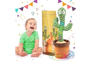 Emoin Dancing Cactus Tummy Time Toy, Talking Cactus Baby Toy with Lighting, Recording Adjustable Volume Singing Cactus Toy Mimicking Electronic Plush Toy for Toddlers 1 2 3 Years Old