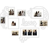 Jerry & Maggie - Photo Frame | Plaque College Frame - Valentine Wall Decoration Combination - White PVC Picture Frame Selfie Gallery Collage W Wall Hanging Mounting Design | Love Heart Shape