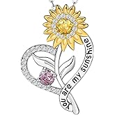 Valentine Gift for Women,Sunflower Birthstone Necklace for Women, Sunflower Gift for Wife Birthday Gift Ideas Wedding Anniversary Birthday Gifts for Girlfriend You Are My Sunshine Necklace for Mom Daughter