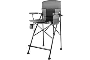 LANMOUNTAIN LANMONTAIN Extra Tall Directors Chair,Foldable w/Cup Holder,Side Mesh Pocket,Comfy Bar Height Camping Chairs for Adults,Heavy Duty Supports 350 Lbs,Hard Arm,Black&Grey