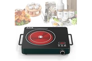VBGK Electric Cooktop,1800W Electric stove with 9 Power Temperature Levels, Single Burner Electric cooktop with Timer,Knob Control,110-120V Induction Cooktop for Home Camping