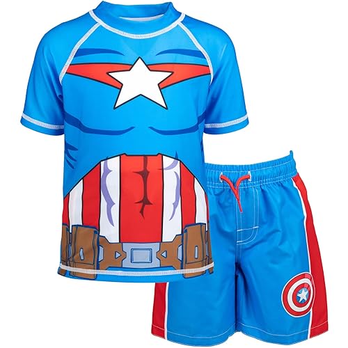 Marvel Avengers Captain America Toddler Boys Rash Guard and Swim