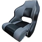 Vancus Premium Captains Bucket Seat Sports Flip Up Boat Seat, Gray/Black | Sports Flip Up Seat Ergonomic Design Compression Foam Padding, Boat Captain Chair Aluminum Hinges Stainless Steel Screws