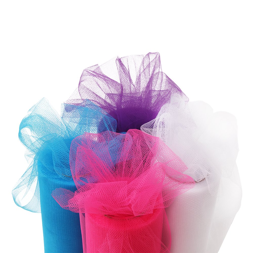 IBEILLI Tulle Fabric Rolls 4 Spools 6in x 25 yards for Craft Wedding Party Decorations Tulle Ribbon Bolt