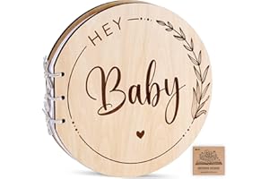 HOUÍSM Baby Shower Guest Book Alternatives - Wooden Baby Shower Sign in Guest Book, Baby's First Year Book Jornal Memory Book Hey Baby Guest Advice Book Milestone Scrapbook Keepsake for New Parents