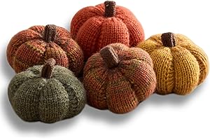 Your Heart's Content Set of 5 Mini Knit Pumpkins, Cozy Autumn Home décor, Green décor, Warm Golden Orange Bowl Filler, Table top Shelf Sitter (Spiced Maple 2.5 Inch Set)