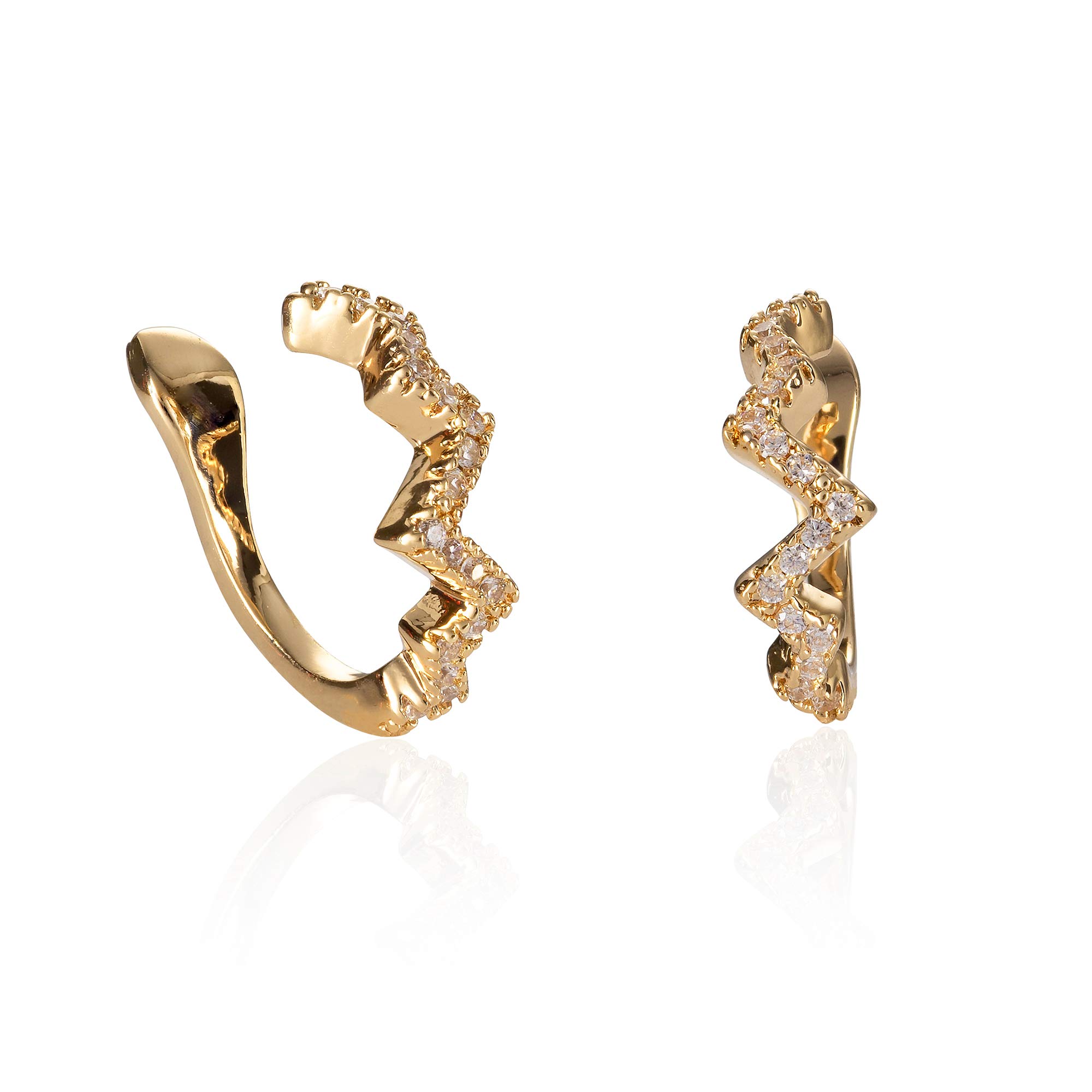 namana Gold Zigzag Ear Cuff Earrings for Women and Teens, Gold Plated Ear Cuffs with Cubic Zirconia Stones, Pair of Ear Cuff Earrings No Piercing, Edgy Ear Cuffs for Women for Non Pierced Ears