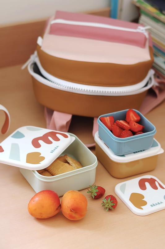 , Set di 3 scatole per merenda per bambini e ragazzi, ideali per l'asilo nido e la scuola materna,facili da aprire e da pulire, lavabili in lavastoviglie e nel microonde,230mL/350mL/500mL,Playful