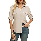 GRACE KARIN Women Button Down Business Shirts, Collared V Neck Tops Dressy Work Blouses, 2026 Spring Trendy Fashion Clothes