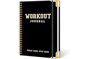 MEDOLOVE Workout Journal Fitness Tracker Planner for Men & Women, 5.9"×9.4" Workout Log Book for Tracking Gym & Home Workouts, Monitoring Progress - Exquisite Design Hardcover with Metal Corner , A5 Size Black Easy to Carry