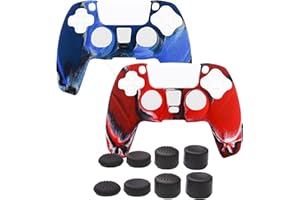 Skin for PS5 Controller Grips,Pandaren Skin Texture Pattern Cover for Playstation 5 Sweat-Proof Anti-Slip Silicone Cover Hand Grip x 2 with 8pcs FPS Pro Thumb Stick Cap Protector(Camouflage Blue&Red)