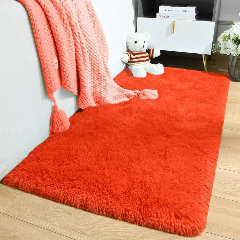 Aspire Homeware Rug 50x80cm Rust Fluffy Non Slip Shag Area Rug